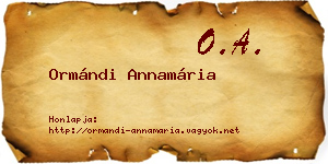 Ormándi Annamária névjegykártya
